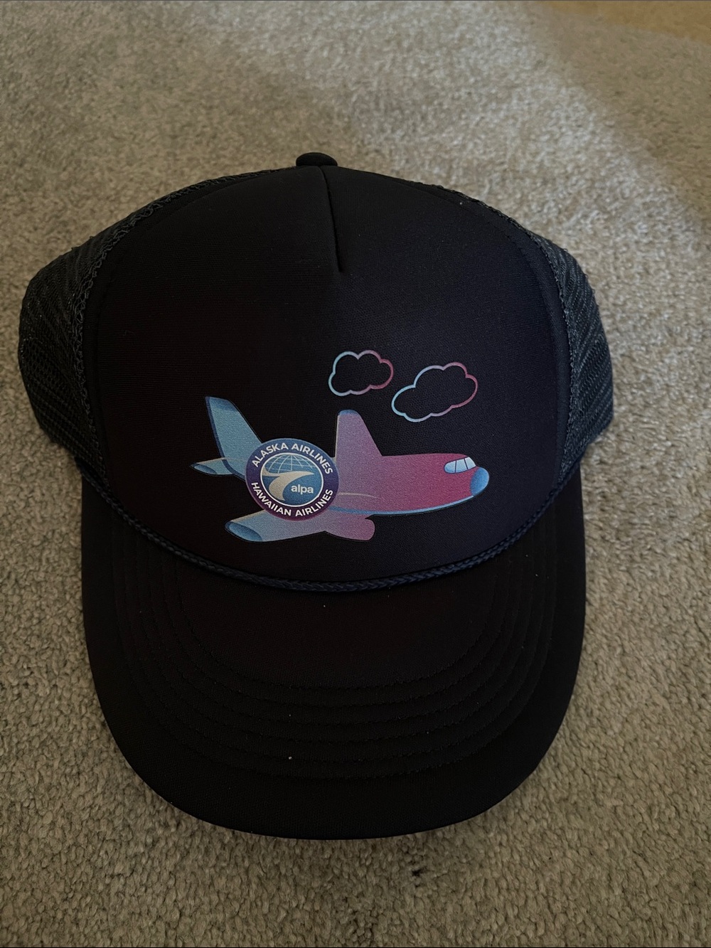 Youth Black Trucker Hat with Airplane